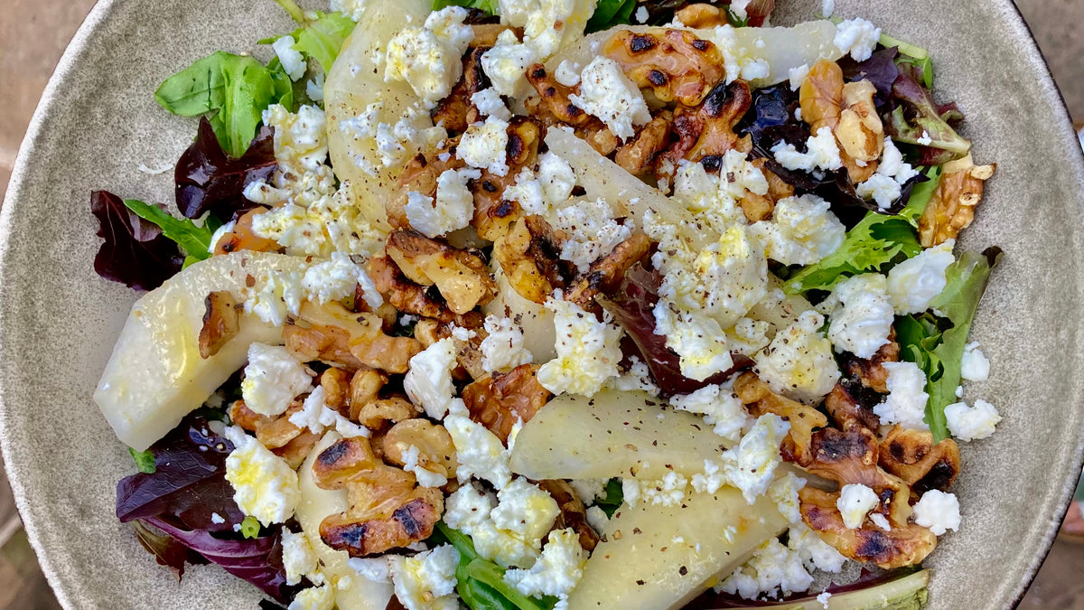 PEAR, FETA AND WARM WALNUT SALAD - SERVES 2 – Fino Olive Oil Ltd