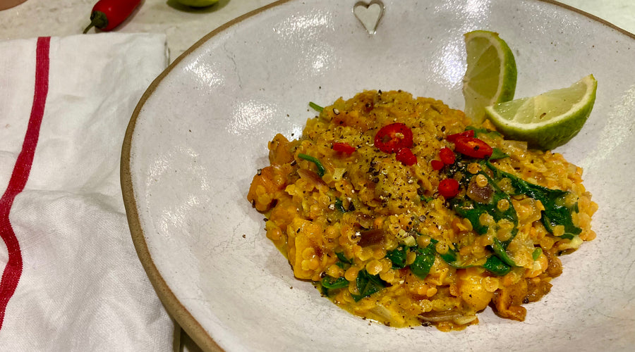 ROASTED BUTTERNUT SQUASH AND SPINACH DAHL - SERVES 2