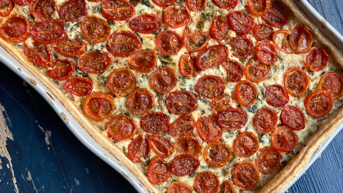 TOMATO BASIL & MARSCAPONE TART - SERVES 6 – Fino Olive Oil Ltd