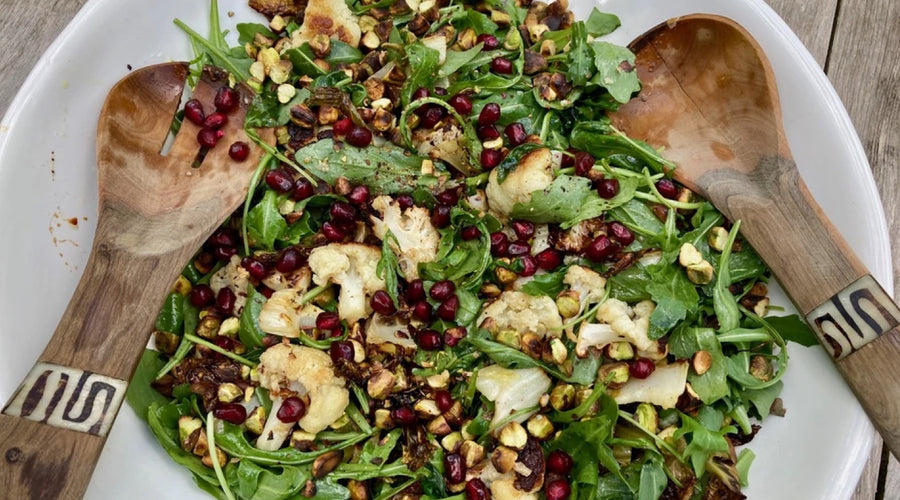 WARM ROASTED CAULIFLOWER SALAD WITH ROCKET AND TOASTED PISTACHIOS