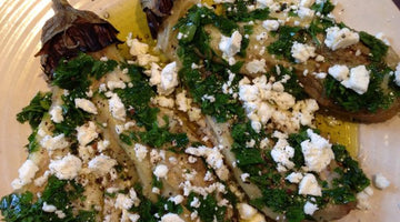 GRILLED AUBERGINES WITH GARLIC PARSLEY AND FETA