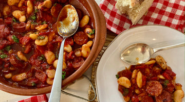 CHORIZO WITH RED PEPPERS AND BUTTER BEANS