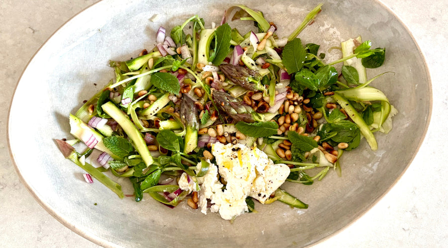 SHAVED ASPARAGUS, RICOTTA AND PINE NUT SALAD - SERVES 4