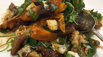 CARAMELISED FIG SALAD WITH OVEN BAKED SWEET POTATOES, WALNUTS AND  BLUE CHEESE - serves 2