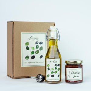 SPANISH OLIVE OIL AND CHORIZO JAM GIFT BOX WITH CHROME POURER
